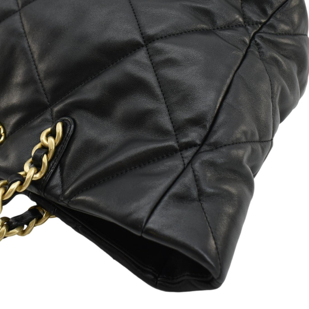 Chanel 19 East West Quilted Leather Shopping Tote Bag Black