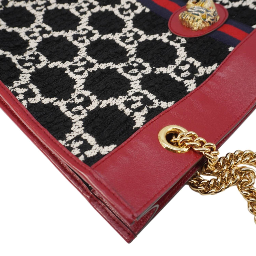 GUCCI Rajah Gucci Tweed Chain Tote Bag Black 537219