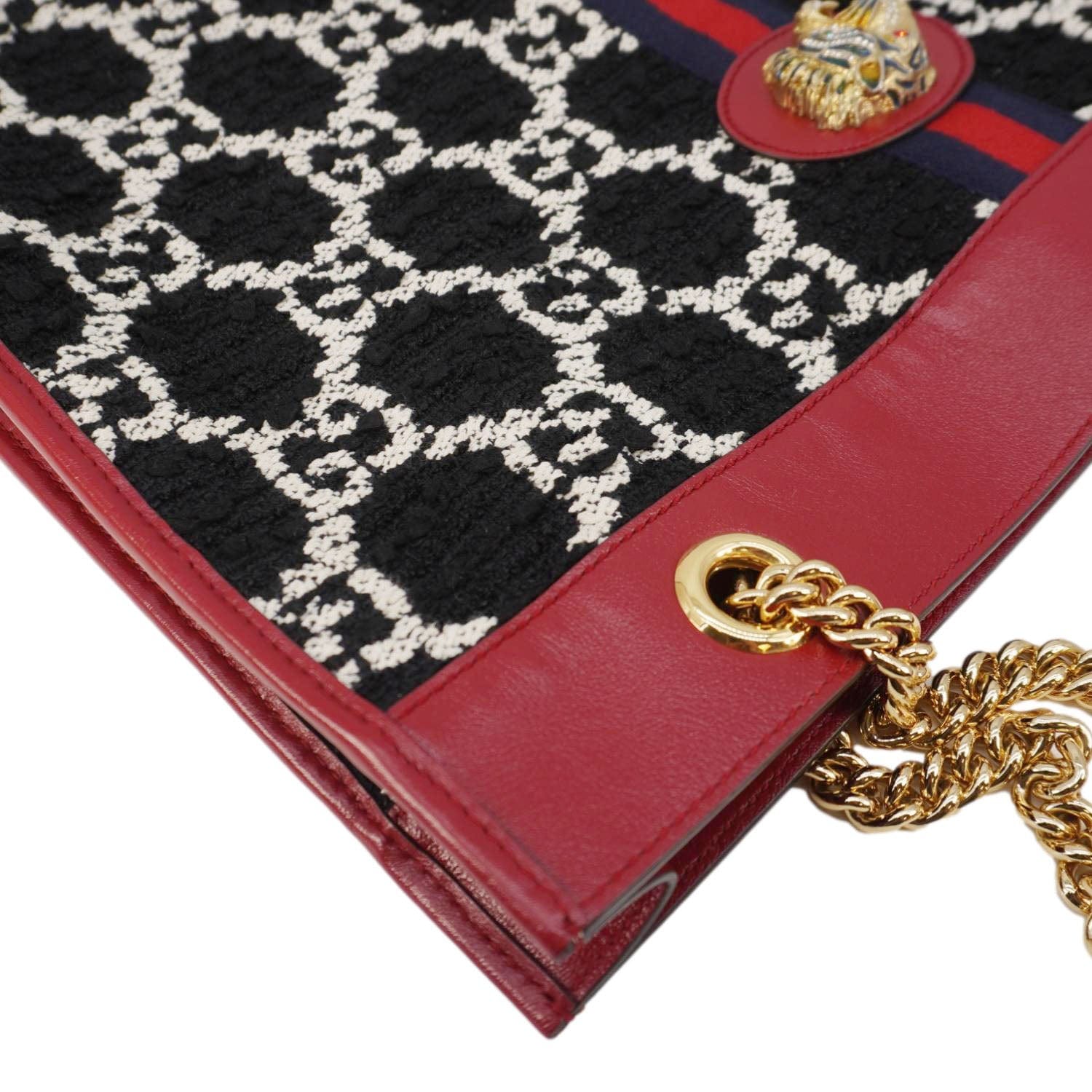 GUCCI Rajah Gucci Tweed Chain Tote Bag Black 537219