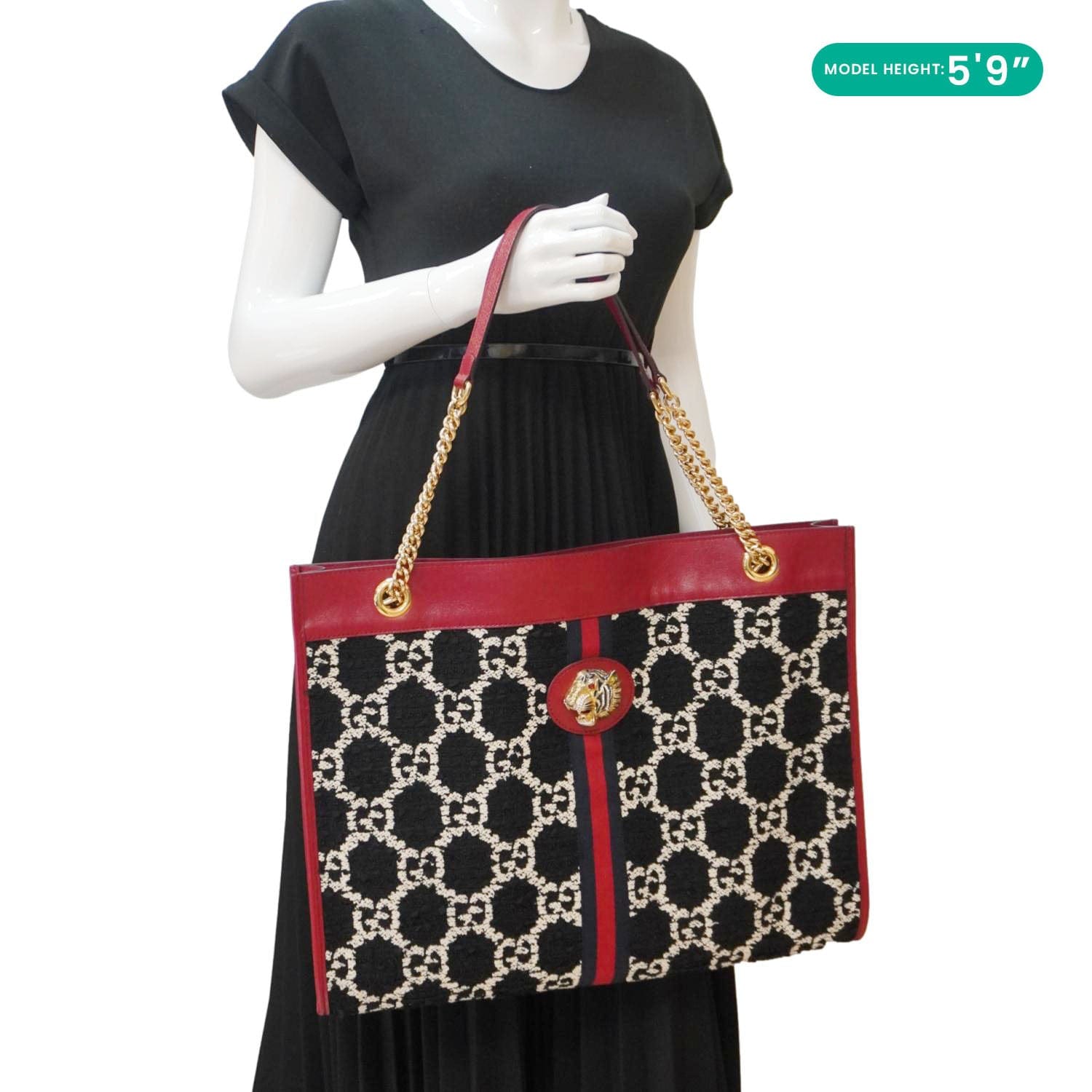 GUCCI Rajah Gucci Tweed Chain Tote Bag Black 537219