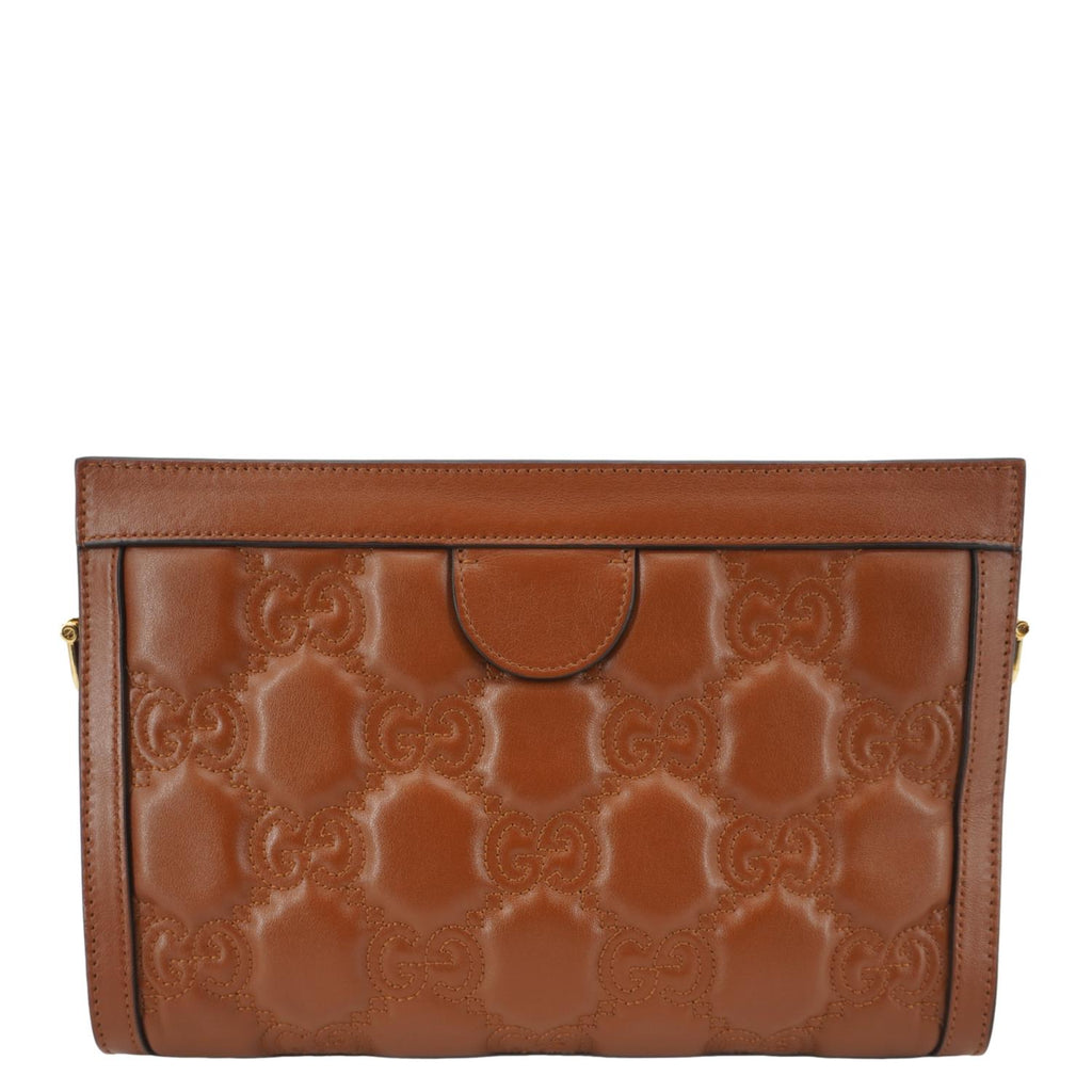 GUCCI Double G Small Matelasse Leather Shoulder Bag Brown 702200