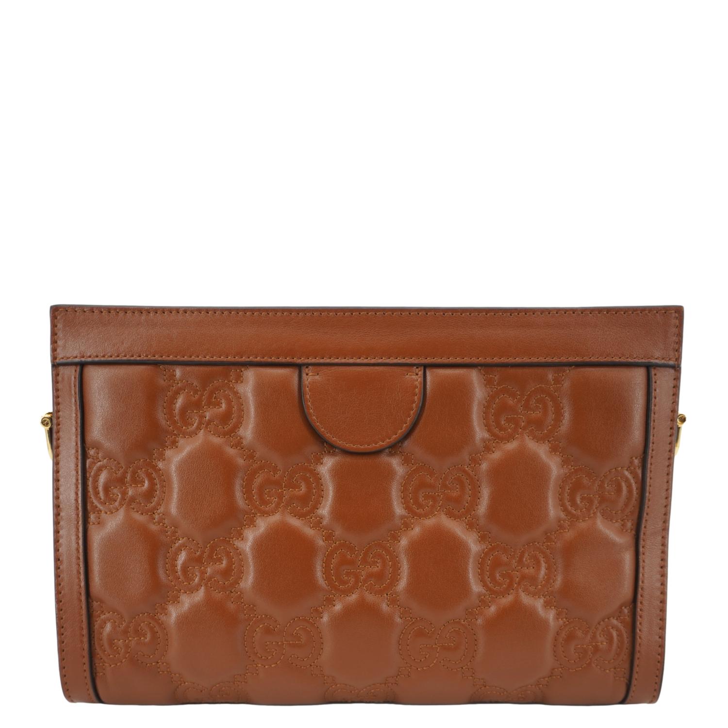 GUCCI Double G Small Matelasse Leather Shoulder Bag Brown 702200