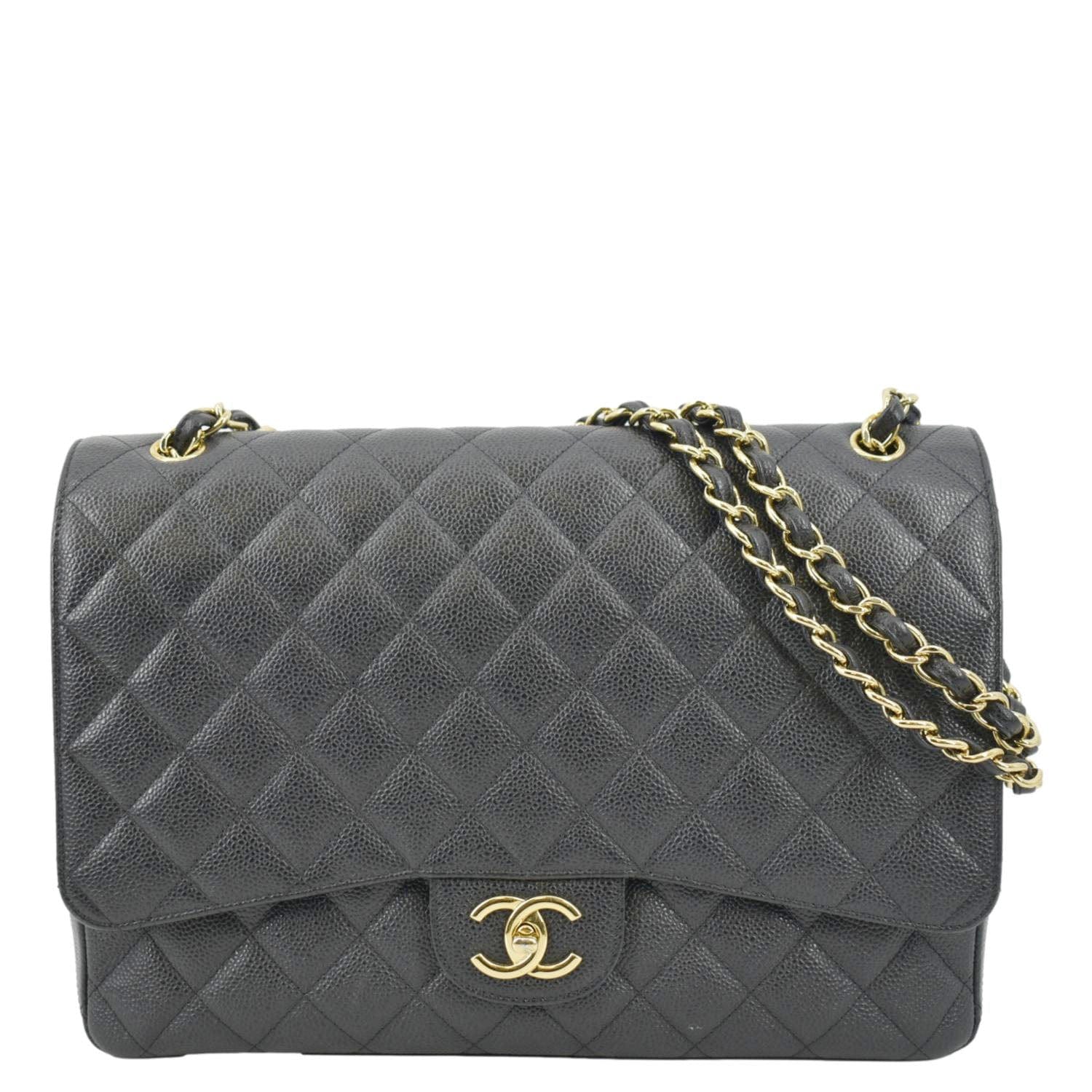 Chanel Classic Maxi Flap Quilted Caviar Leather Shoulder Bag Black