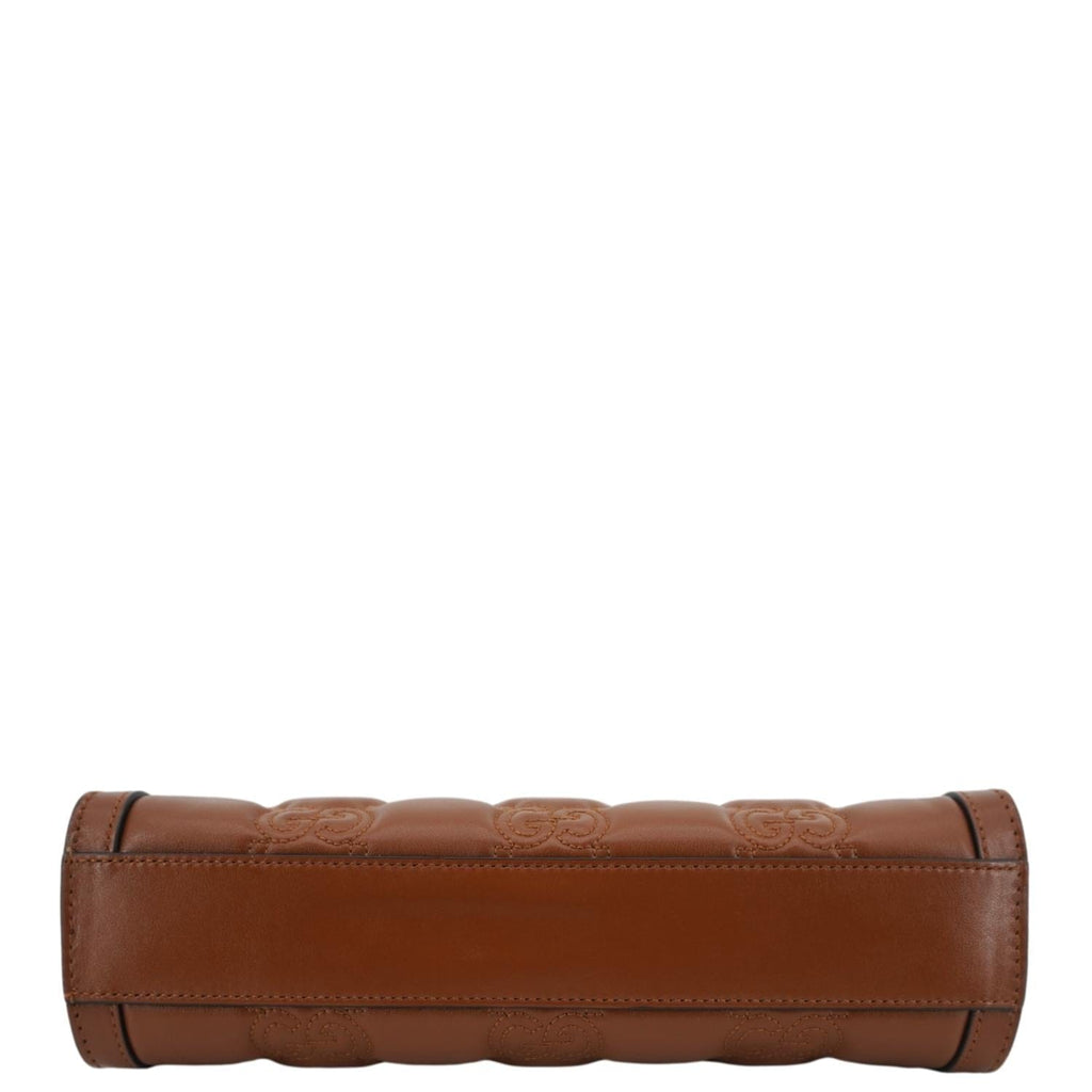 GUCCI Double G Small Matelasse Leather Shoulder Bag Brown 702200