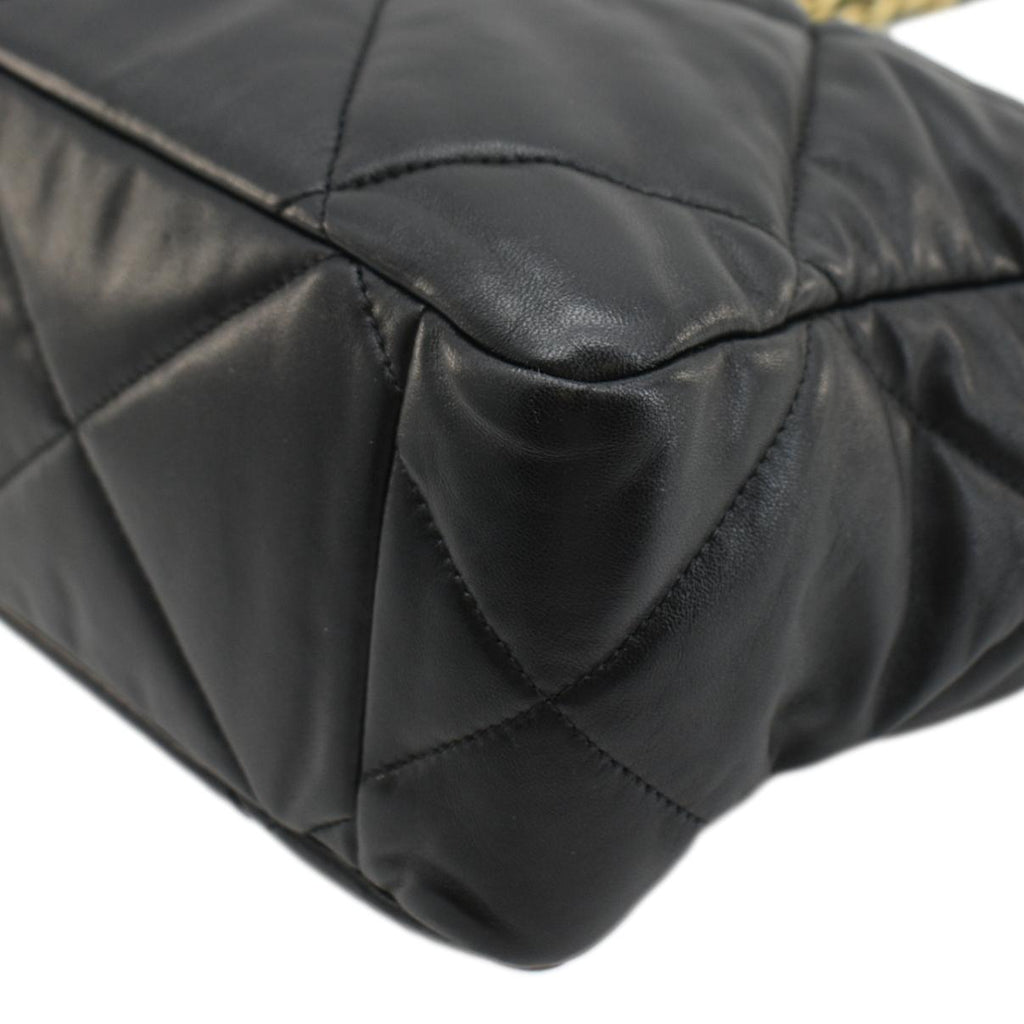 Chanel 19 East West Quilted Leather Shopping Tote Bag Black