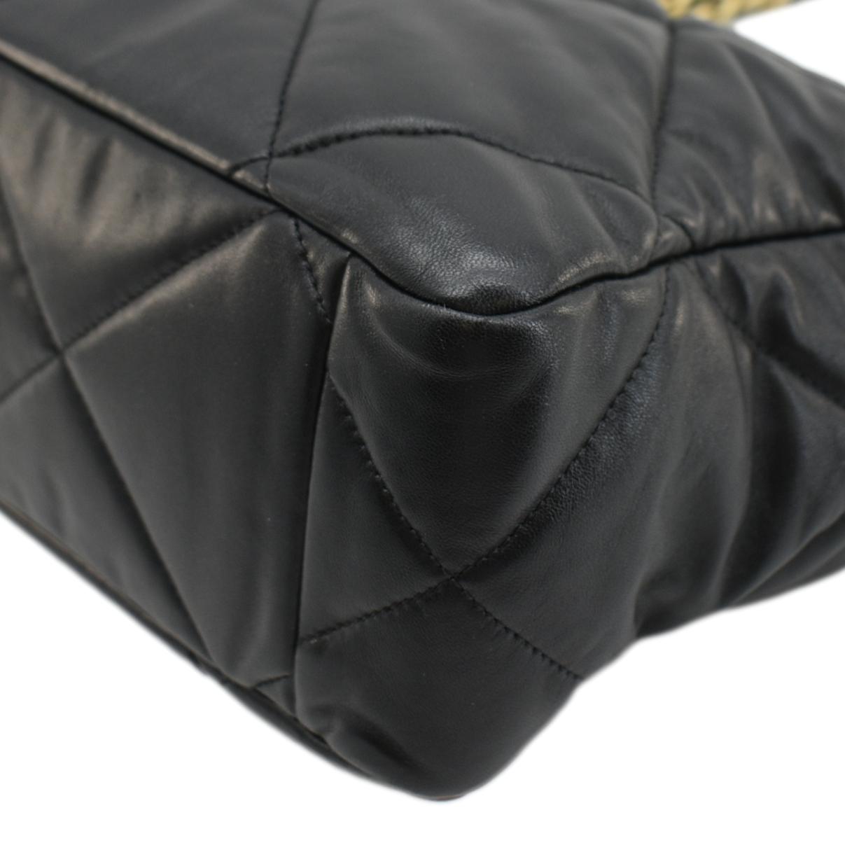 Chanel 19 East West Quilted Leather Shopping Tote Bag Black