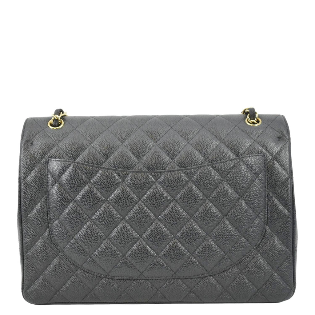 Chanel Classic Maxi Flap Quilted Caviar Leather Shoulder Bag Black