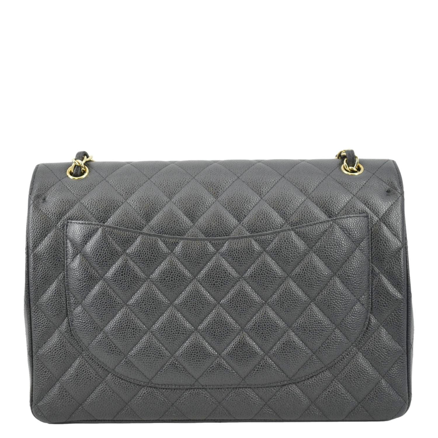 Chanel Classic Maxi Flap Quilted Caviar Leather Shoulder Bag Black
