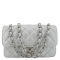 Chanel Rectangular Flap Mini Lambskin Leather Shoulder Bag Silver Metallic