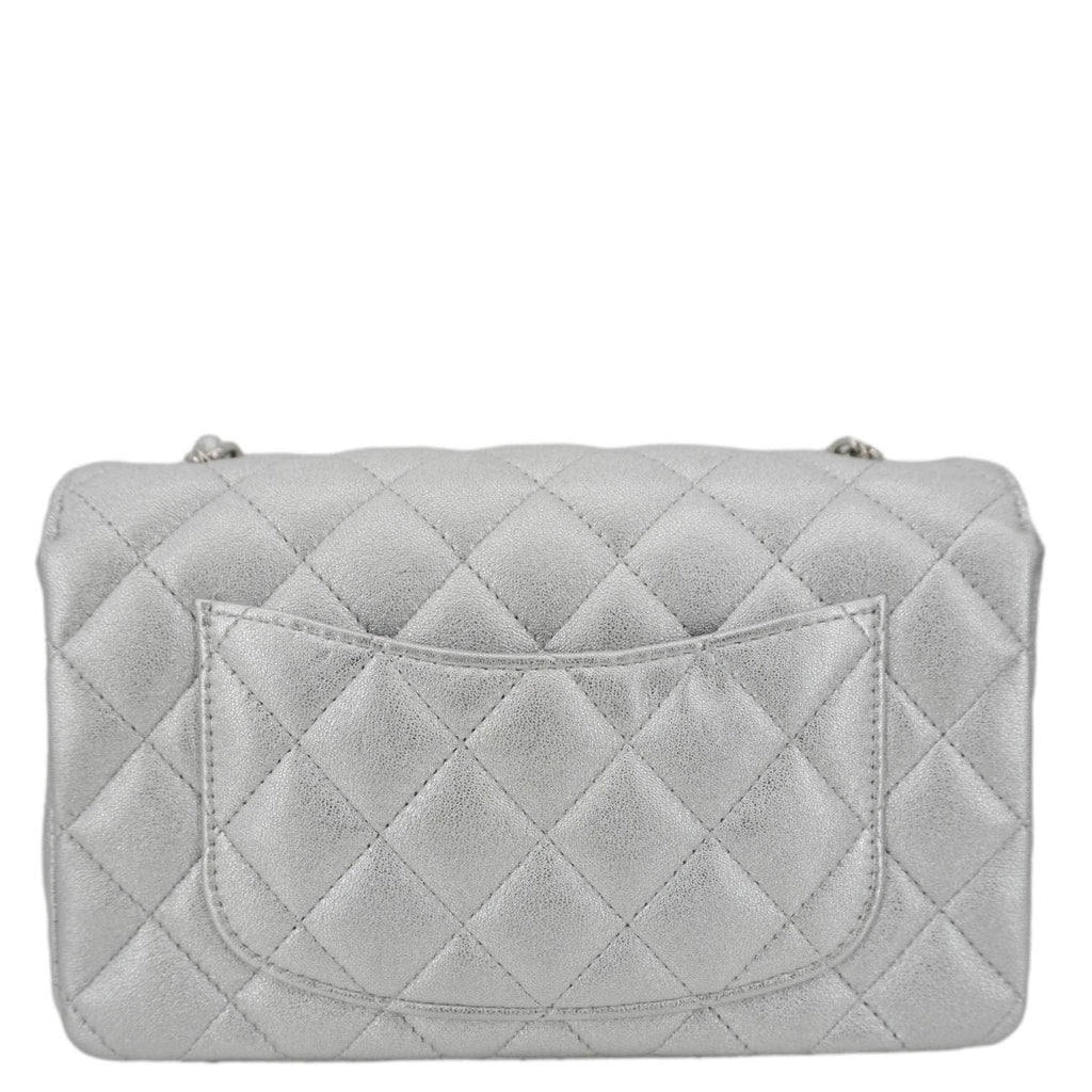 Chanel Rectangular Flap Mini Lambskin Leather Shoulder Bag Silver Metallic