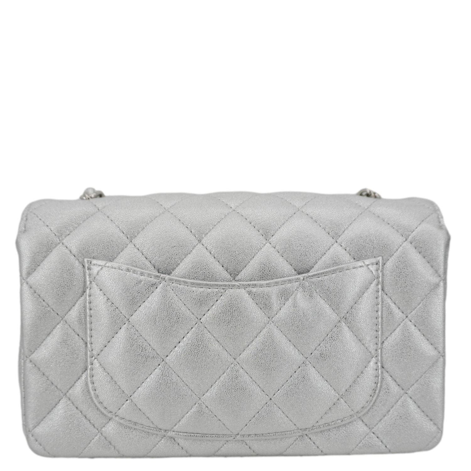 Chanel Rectangular Flap Mini Lambskin Leather Shoulder Bag Silver Metallic