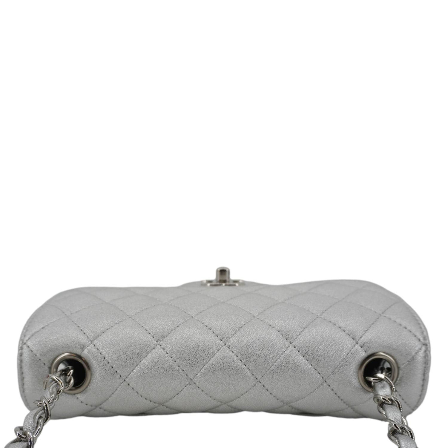 Chanel Rectangular Flap Mini Lambskin Leather Shoulder Bag Silver Metallic