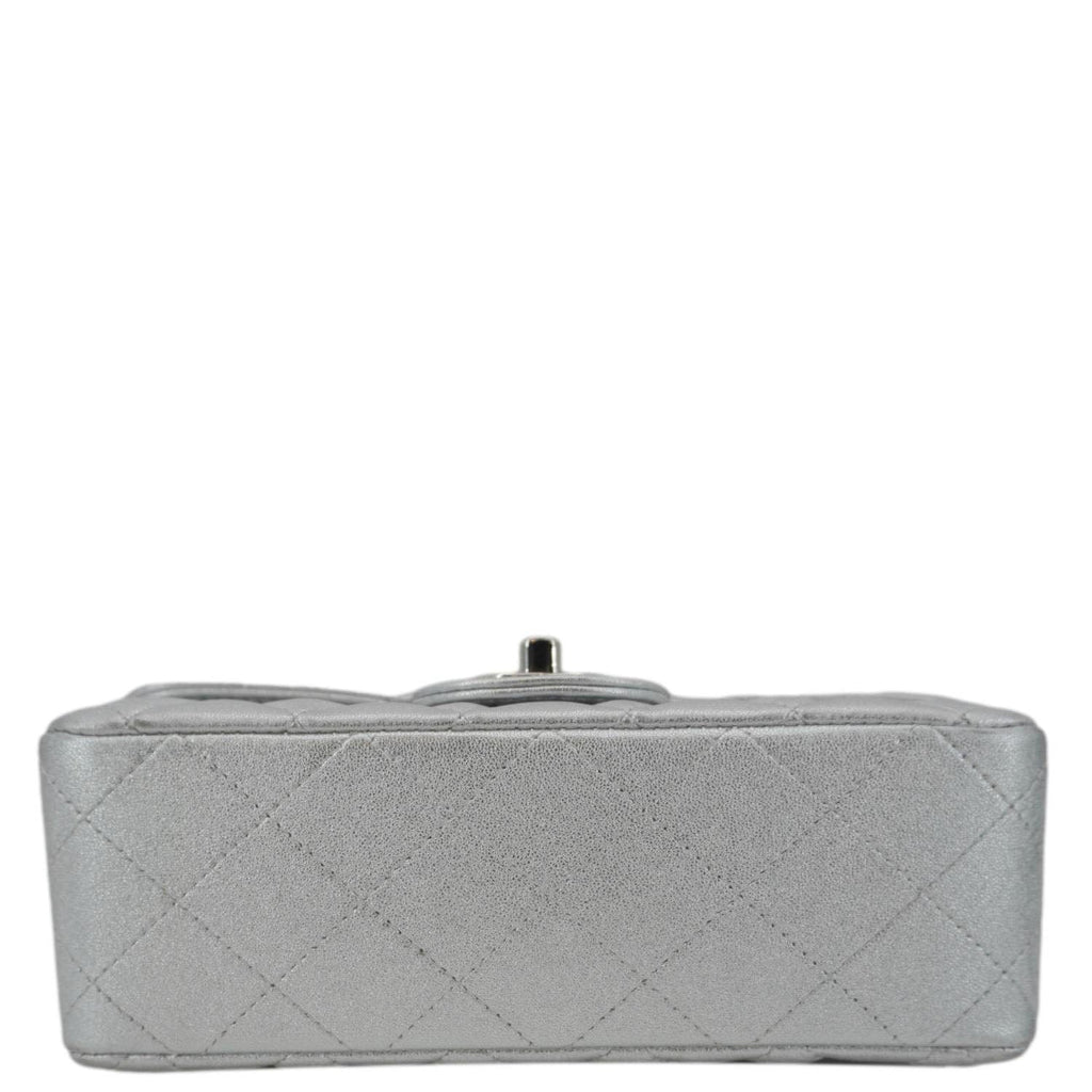Chanel Rectangular Flap Mini Lambskin Leather Shoulder Bag Silver Metallic