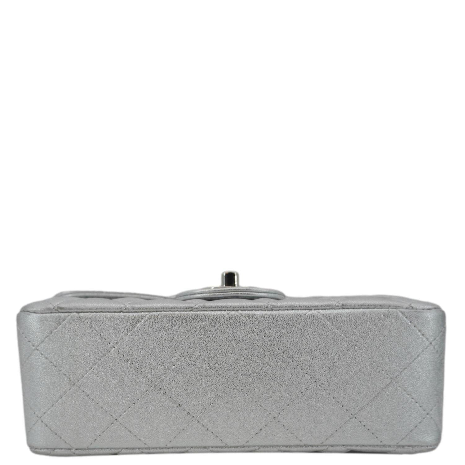 Chanel Rectangular Flap Mini Lambskin Leather Shoulder Bag Silver Metallic