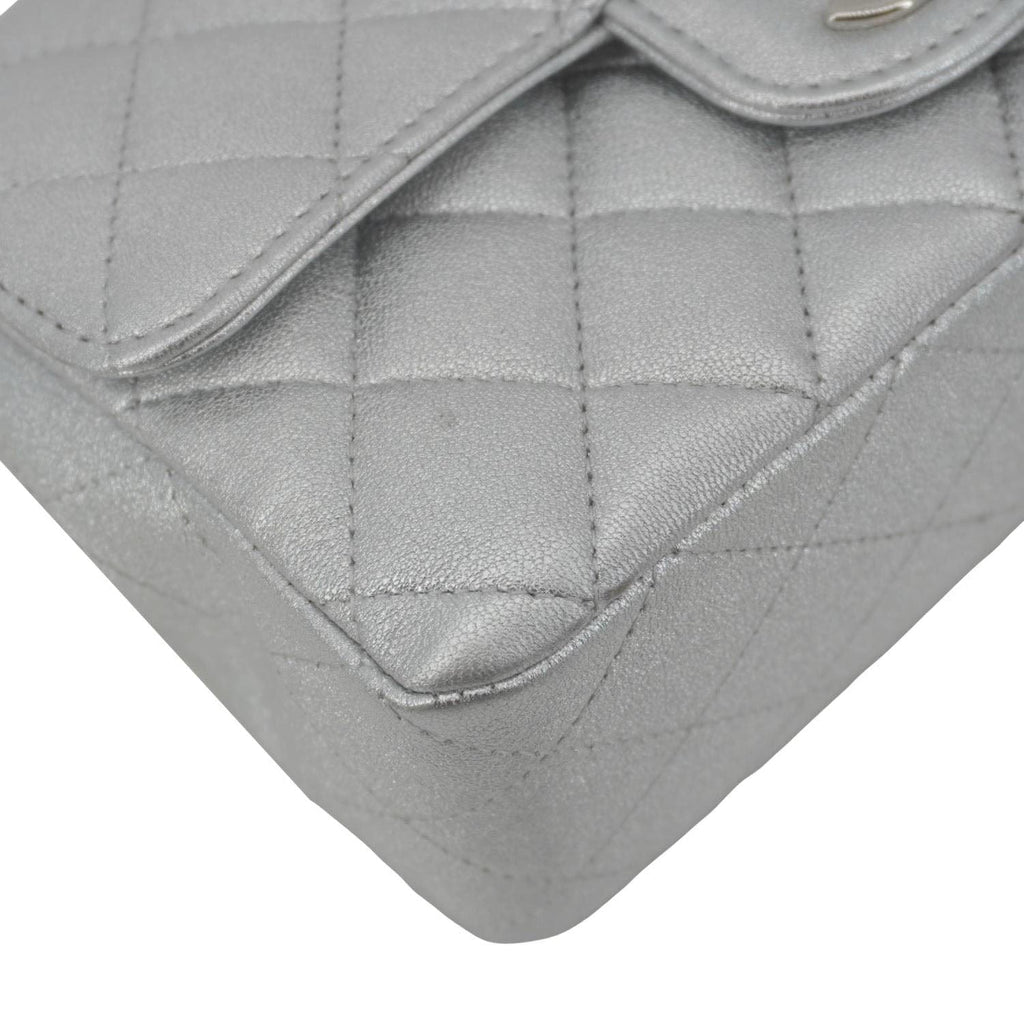 Chanel Rectangular Flap Mini Lambskin Leather Shoulder Bag Silver Metallic