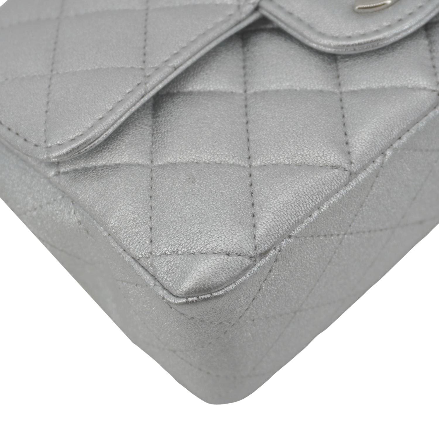 Chanel Rectangular Flap Mini Lambskin Leather Shoulder Bag Silver Metallic