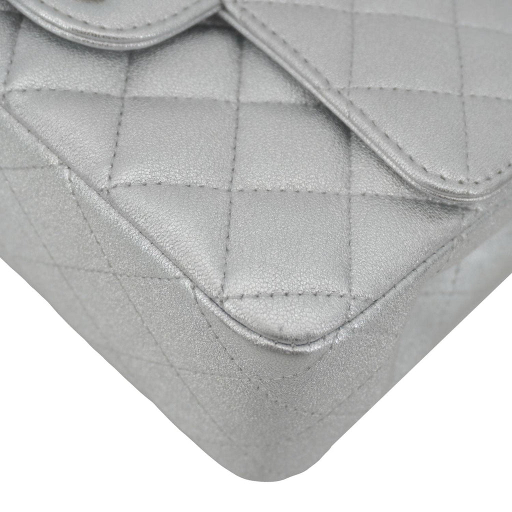 Chanel Rectangular Flap Mini Lambskin Leather Shoulder Bag Silver Metallic