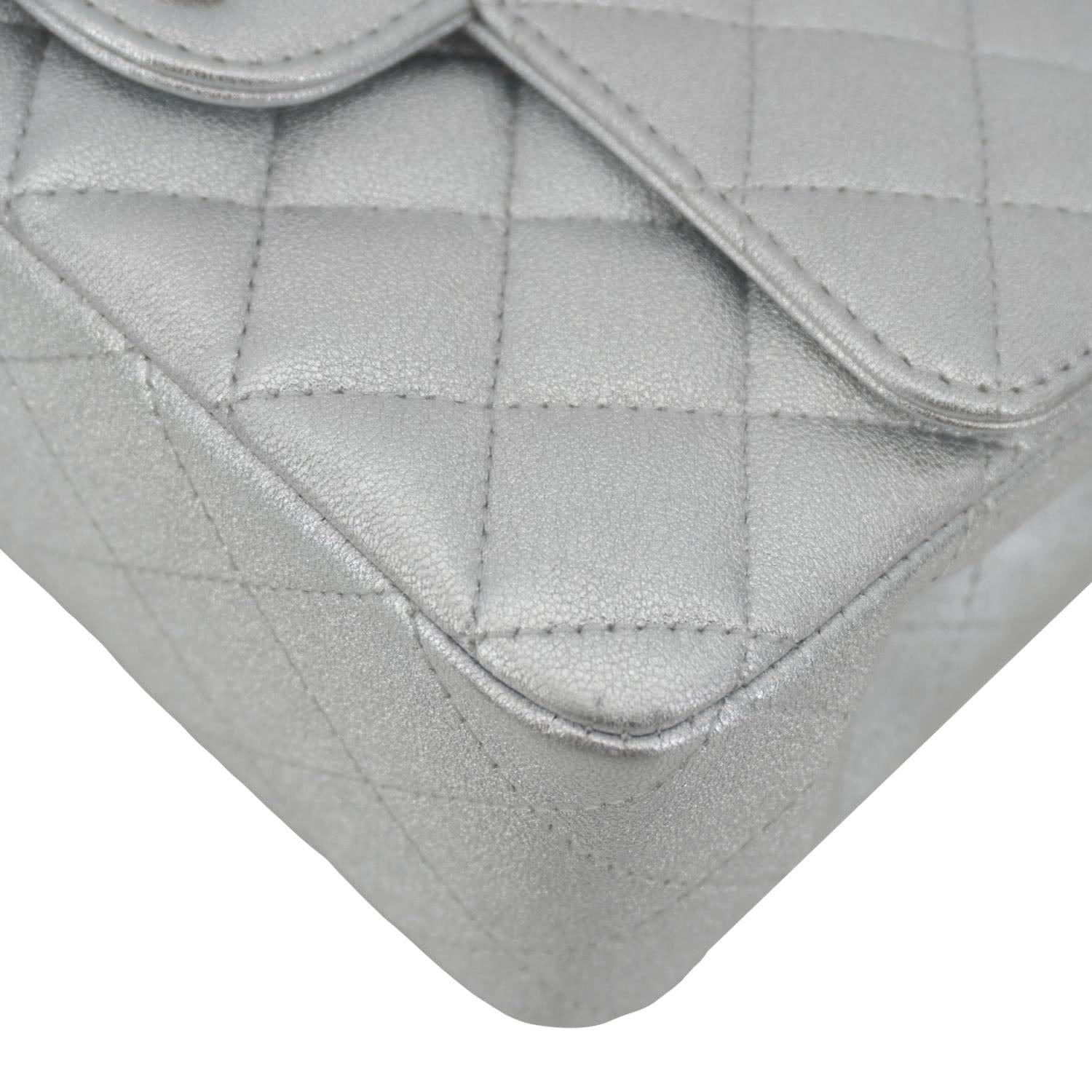 Chanel Rectangular Flap Mini Lambskin Leather Shoulder Bag Silver Metallic