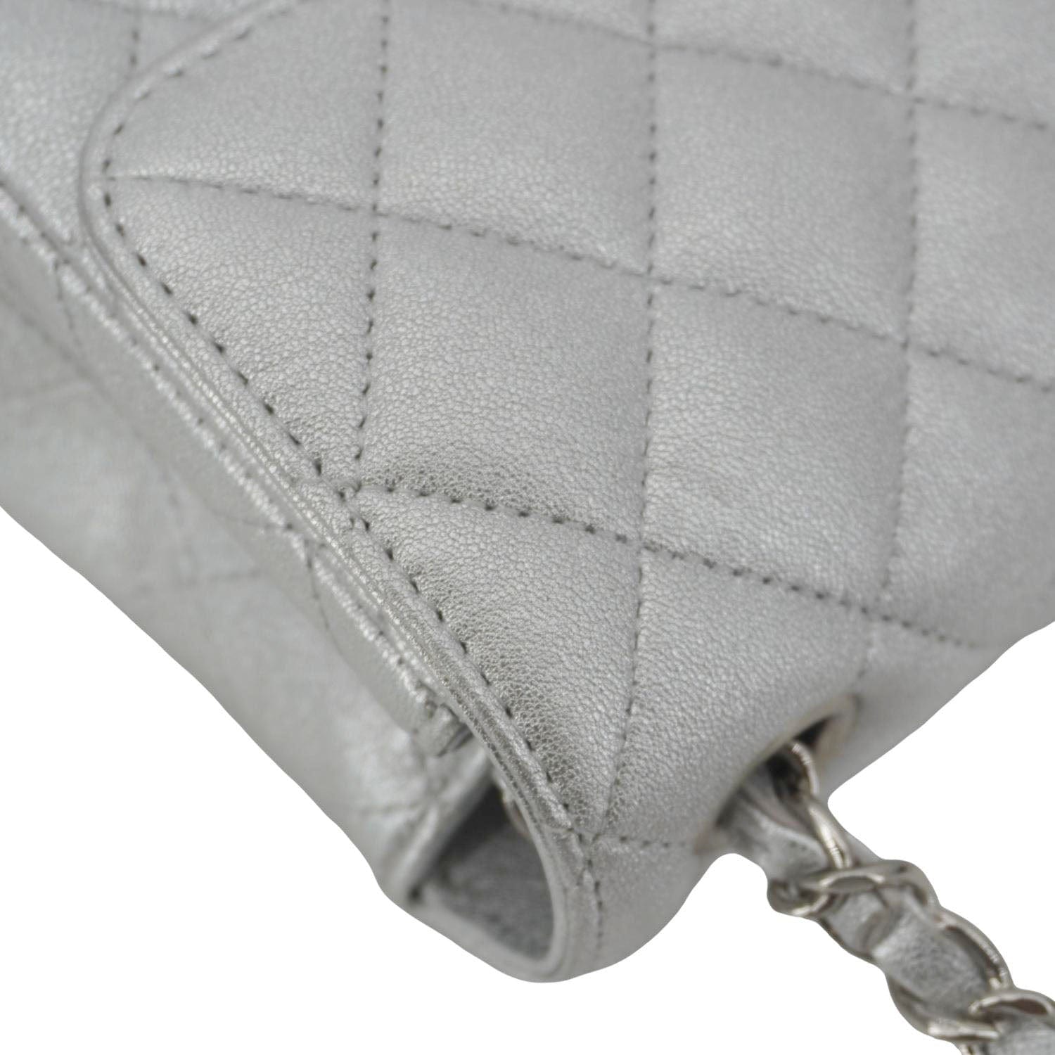 Chanel Rectangular Flap Mini Lambskin Leather Shoulder Bag Silver Metallic