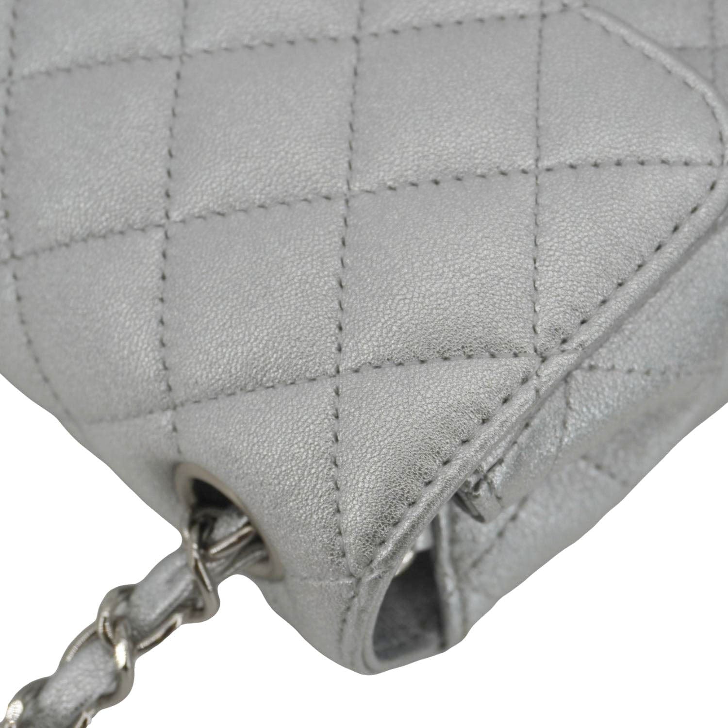 Chanel Rectangular Flap Mini Lambskin Leather Shoulder Bag Silver Metallic