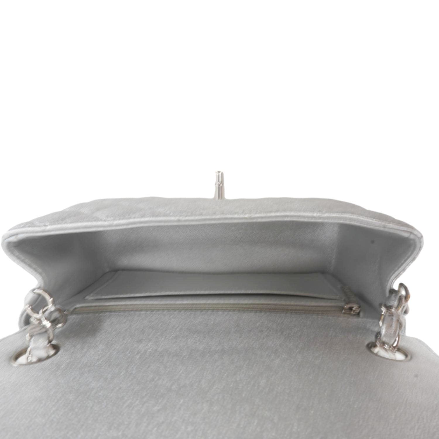 Chanel Rectangular Flap Mini Lambskin Leather Shoulder Bag Silver Metallic