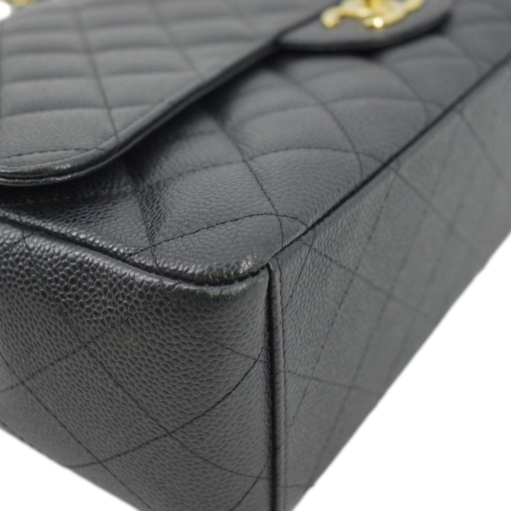 Chanel Classic Maxi Flap Quilted Caviar Leather Shoulder Bag Black