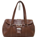 PRADA Brown Leather Grommet Shoulder Bag