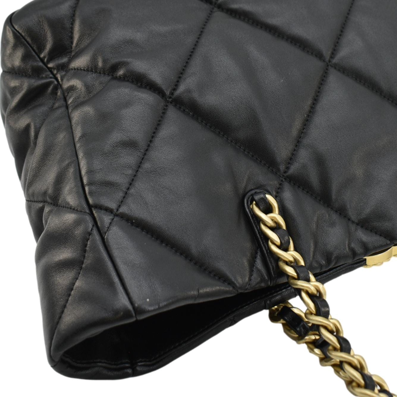 Chanel 19 East West Quilted Leather Shopping Tote Bag Black