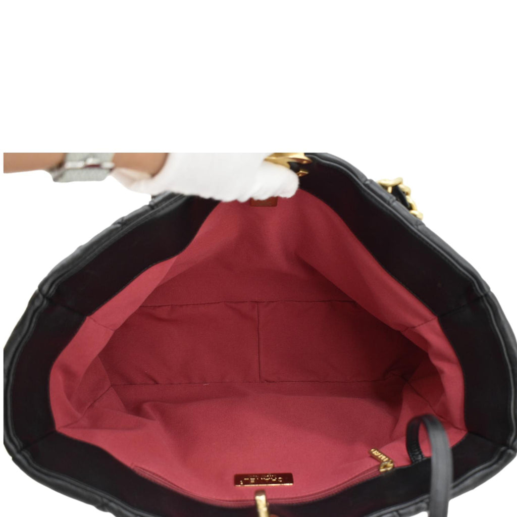 Chanel 19 East West Quilted Leather Shopping Tote Bag Black