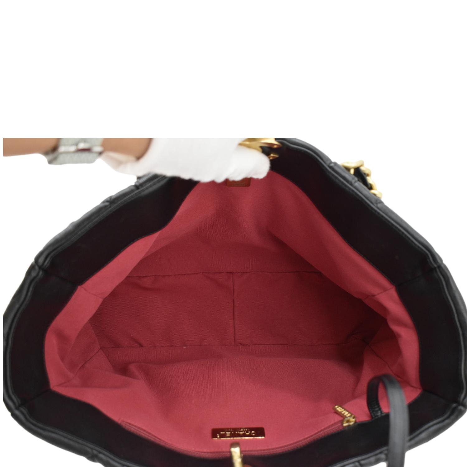 Chanel 19 East West Quilted Leather Shopping Tote Bag Black