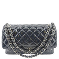 Chanel Classic Double Flap Quilted Patent Leather Shoulder Bag Navy Blue