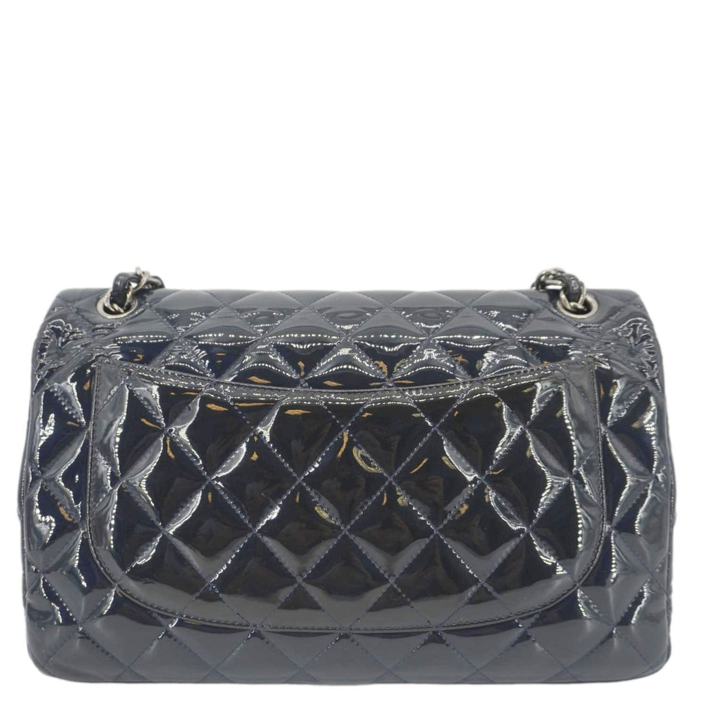 Chanel Classic Double Flap Quilted Patent Leather Shoulder Bag Navy Blue