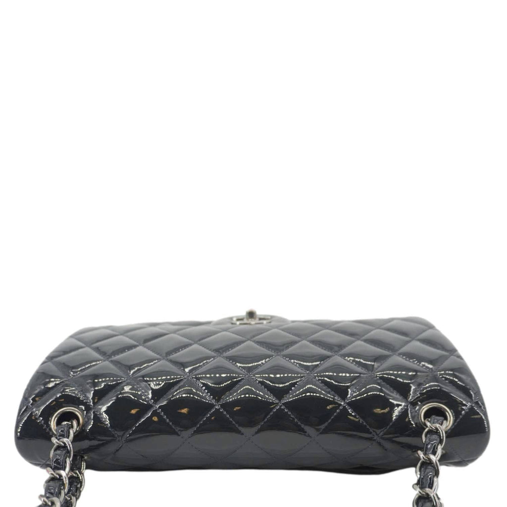Chanel Classic Double Flap Quilted Patent Leather Shoulder Bag Navy Blue