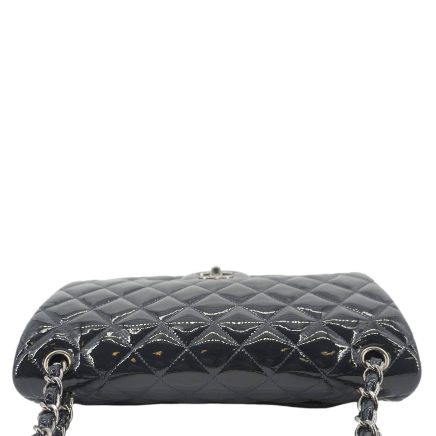 Chanel Classic Double Flap Quilted Patent Leather Shoulder Bag Navy Blue