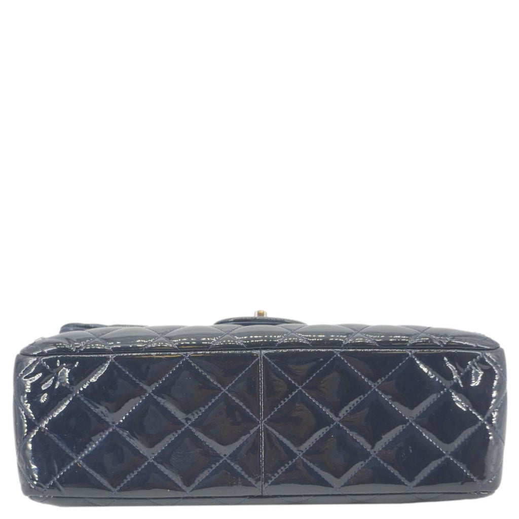 Chanel Classic Double Flap Quilted Patent Leather Shoulder Bag Navy Blue