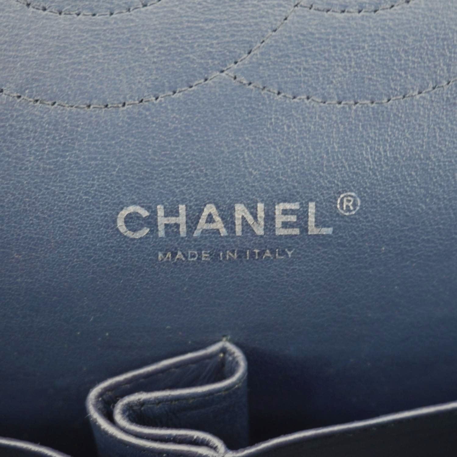 Chanel Classic Double Flap Quilted Patent Leather Shoulder Bag Navy Blue