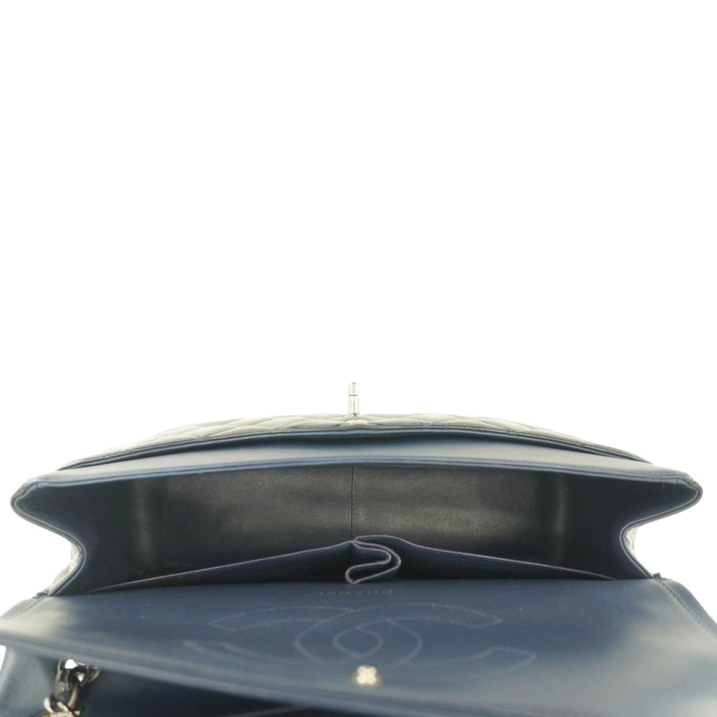 Chanel Classic Double Flap Quilted Patent Leather Shoulder Bag Navy Blue
