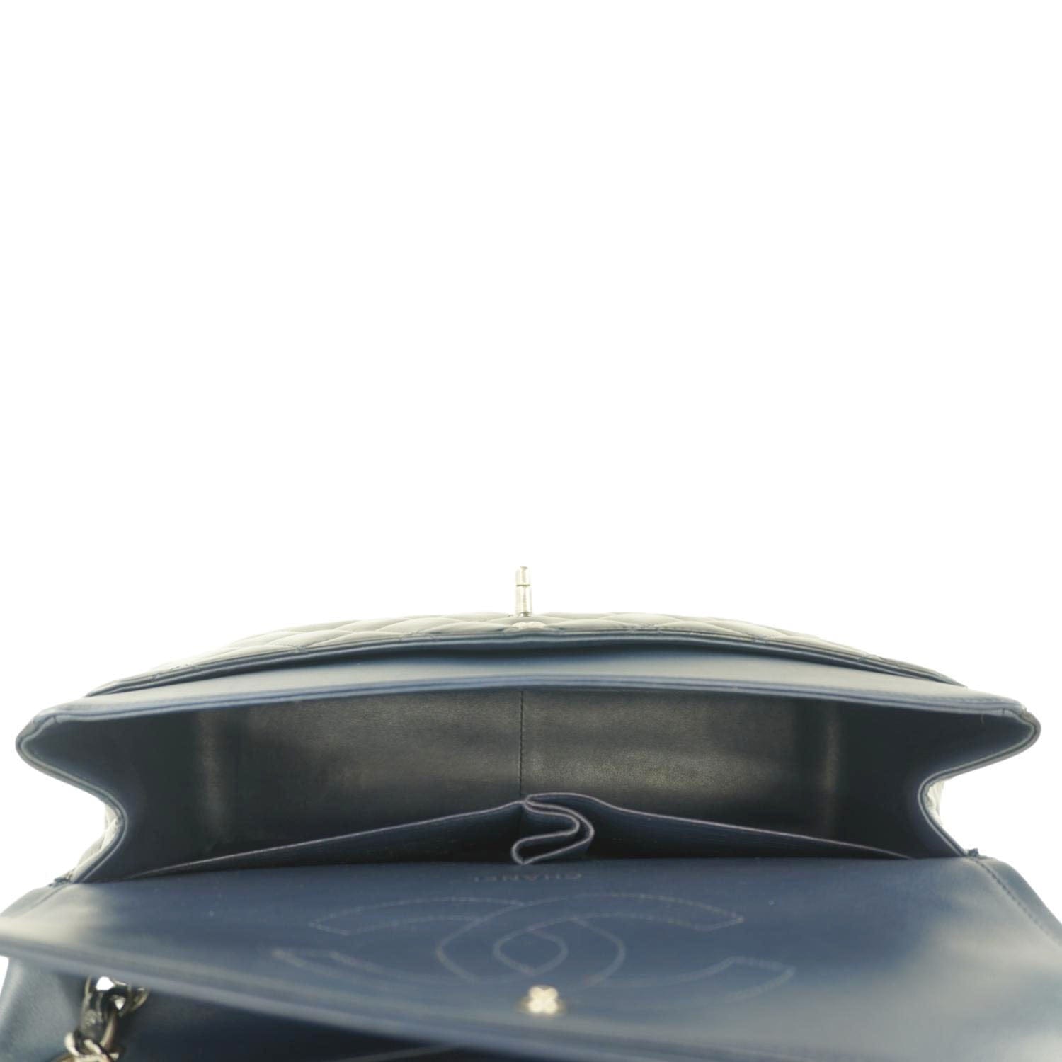 Chanel Classic Double Flap Quilted Patent Leather Shoulder Bag Navy Blue