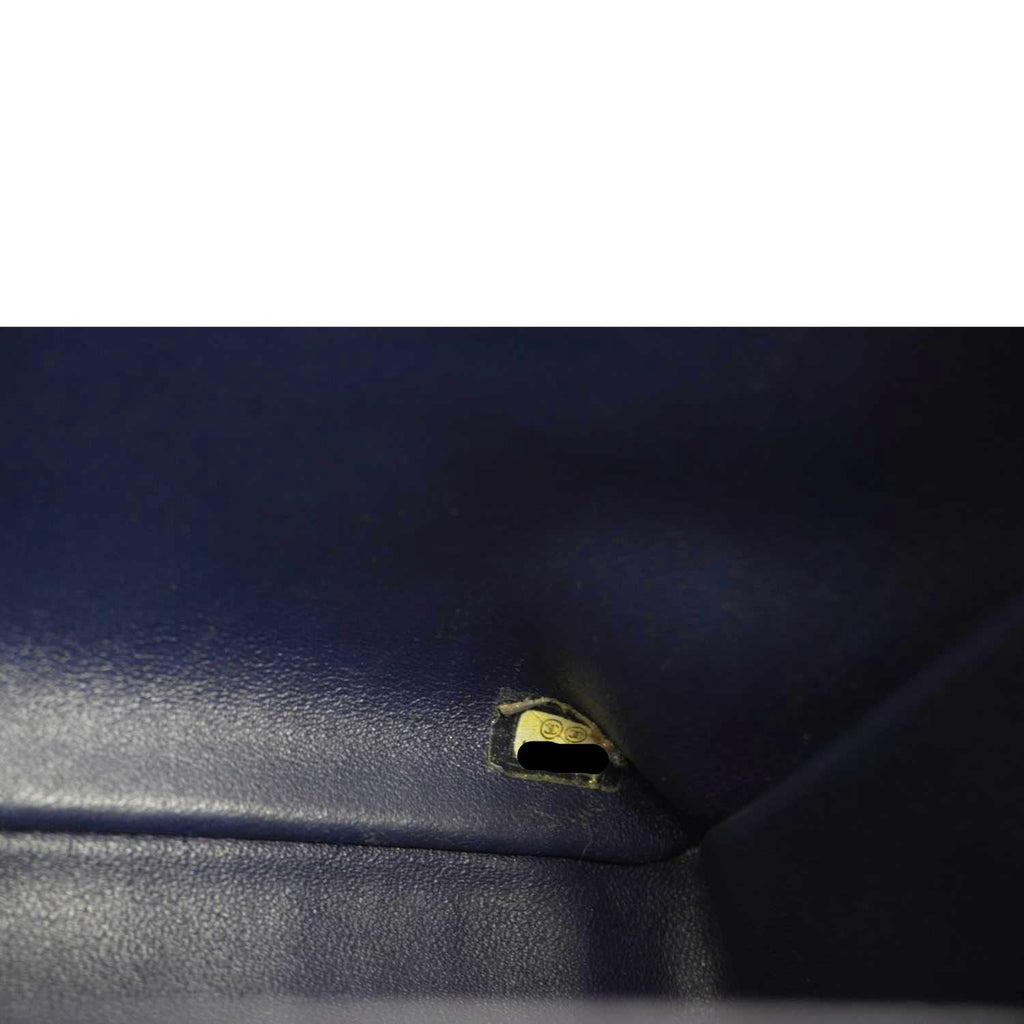Chanel Classic Double Flap Quilted Patent Leather Shoulder Bag Navy Blue