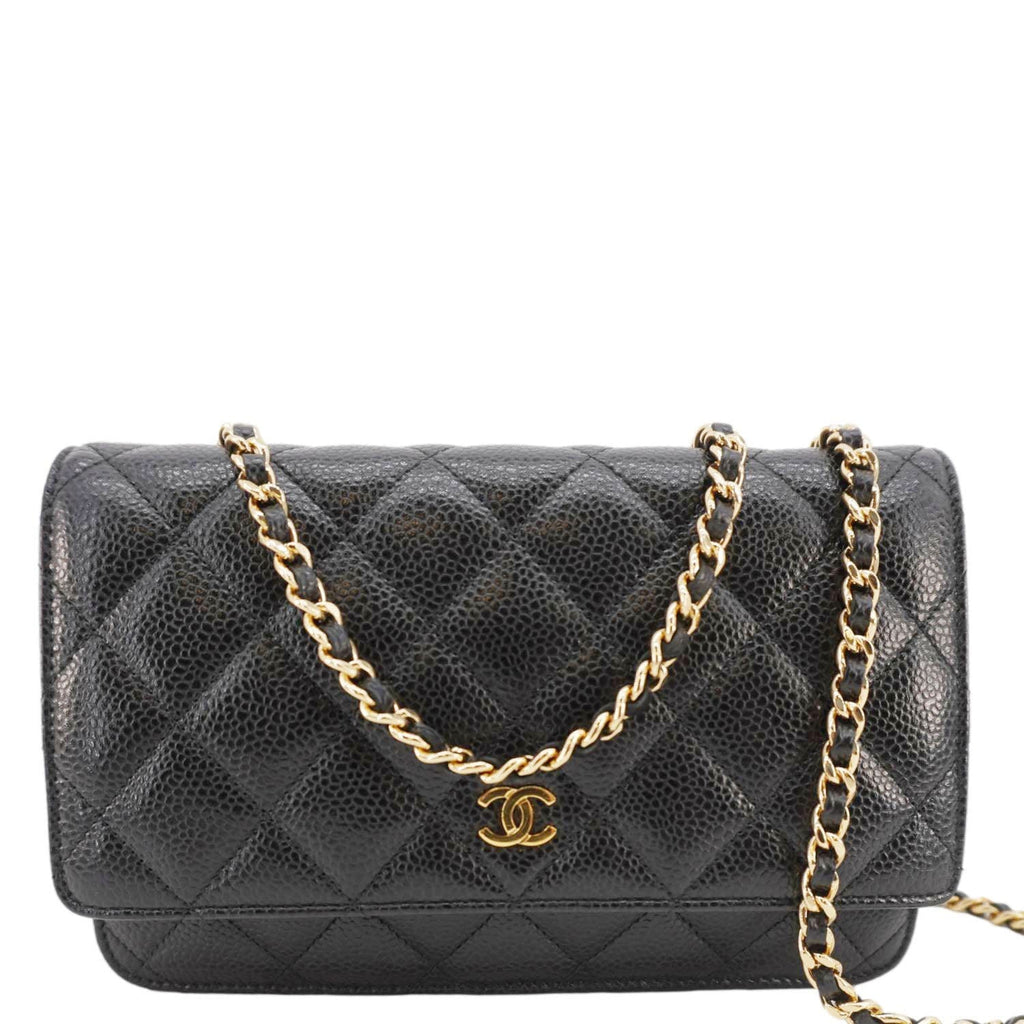 Chanel Wallet On Chain Quilted Caviar Leather Crossbody Bag Black