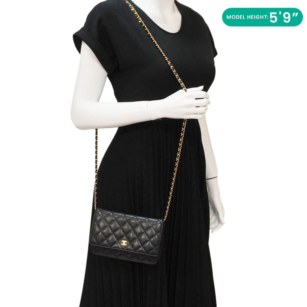 Chanel Wallet On Chain Quilted Caviar Leather Crossbody Bag Black