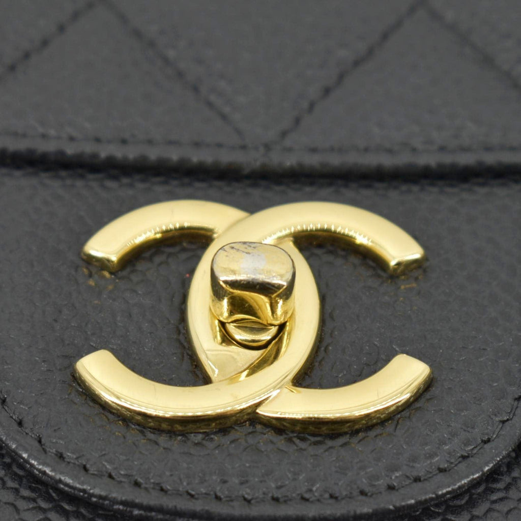 Chanel Classic Maxi Flap Quilted Caviar Leather Shoulder Bag Black