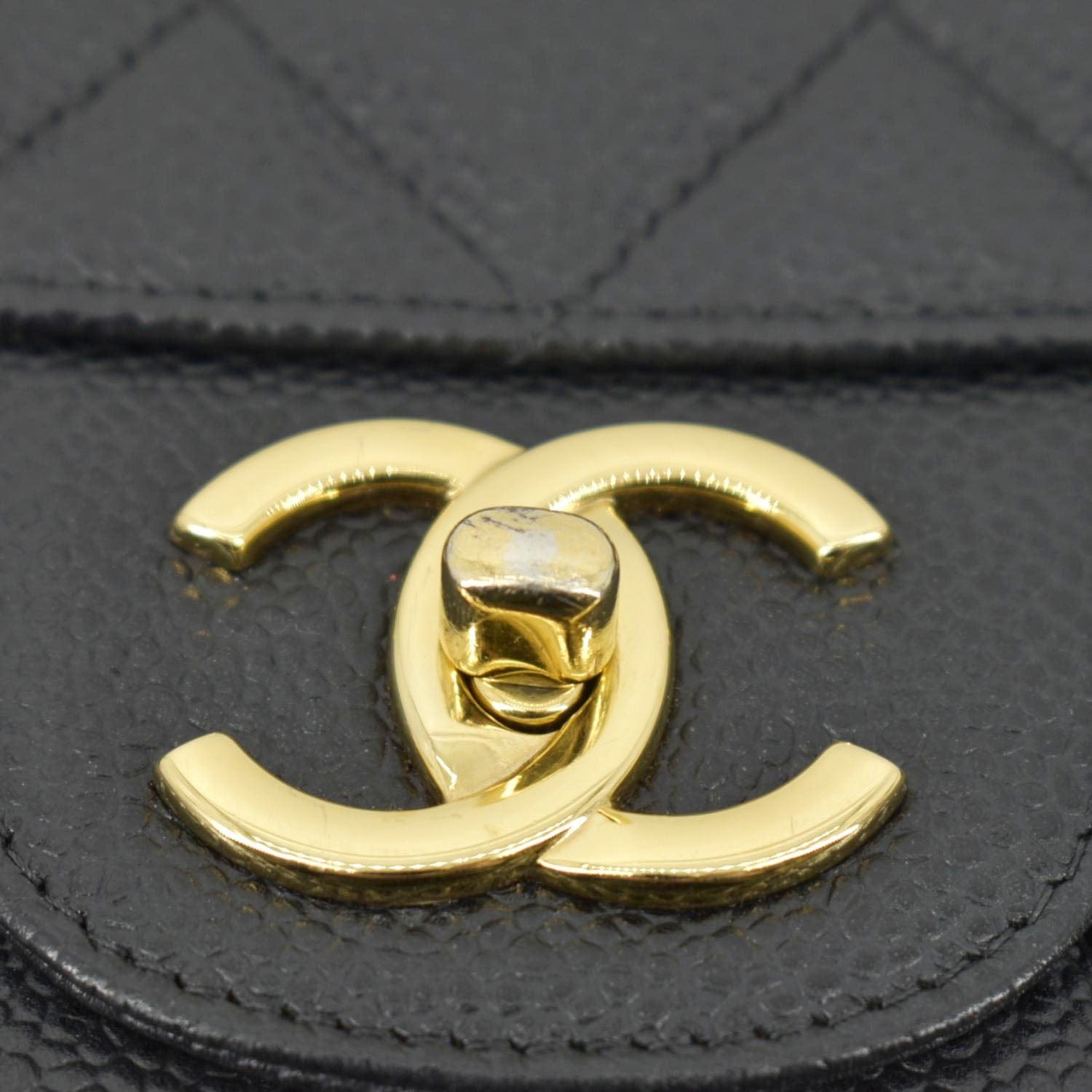 Chanel Classic Maxi Flap Quilted Caviar Leather Shoulder Bag Black