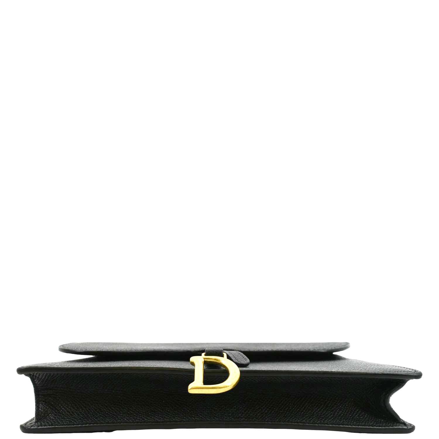 CHRISTIAN DIOR Long Saddle Leather Crossbody Chain Wallet Black