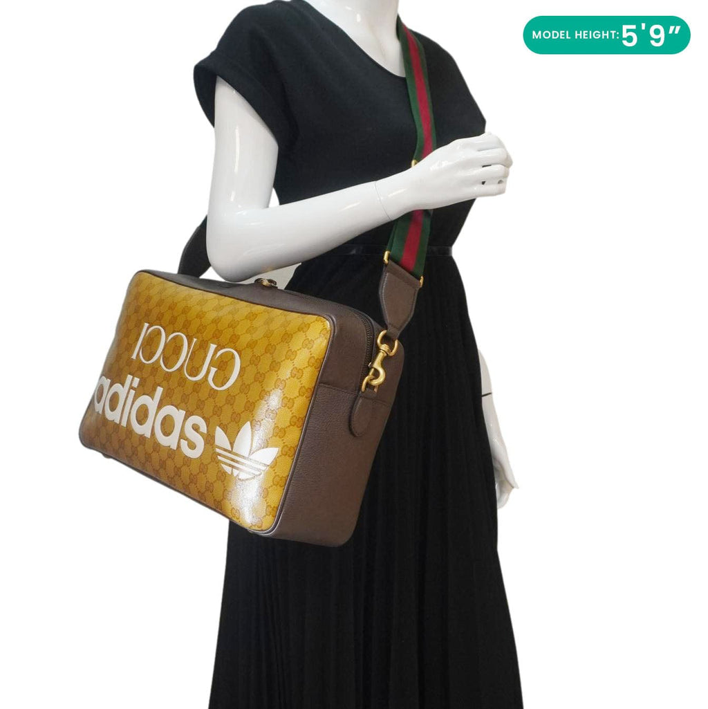 GUCCI X ADIDAS Web Gucci Crystal Canvas Messenger Bag Brown 702430