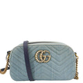 GUCCI Pearl Gucci Marmont Small Denim Crossbody Bag Blue 447632