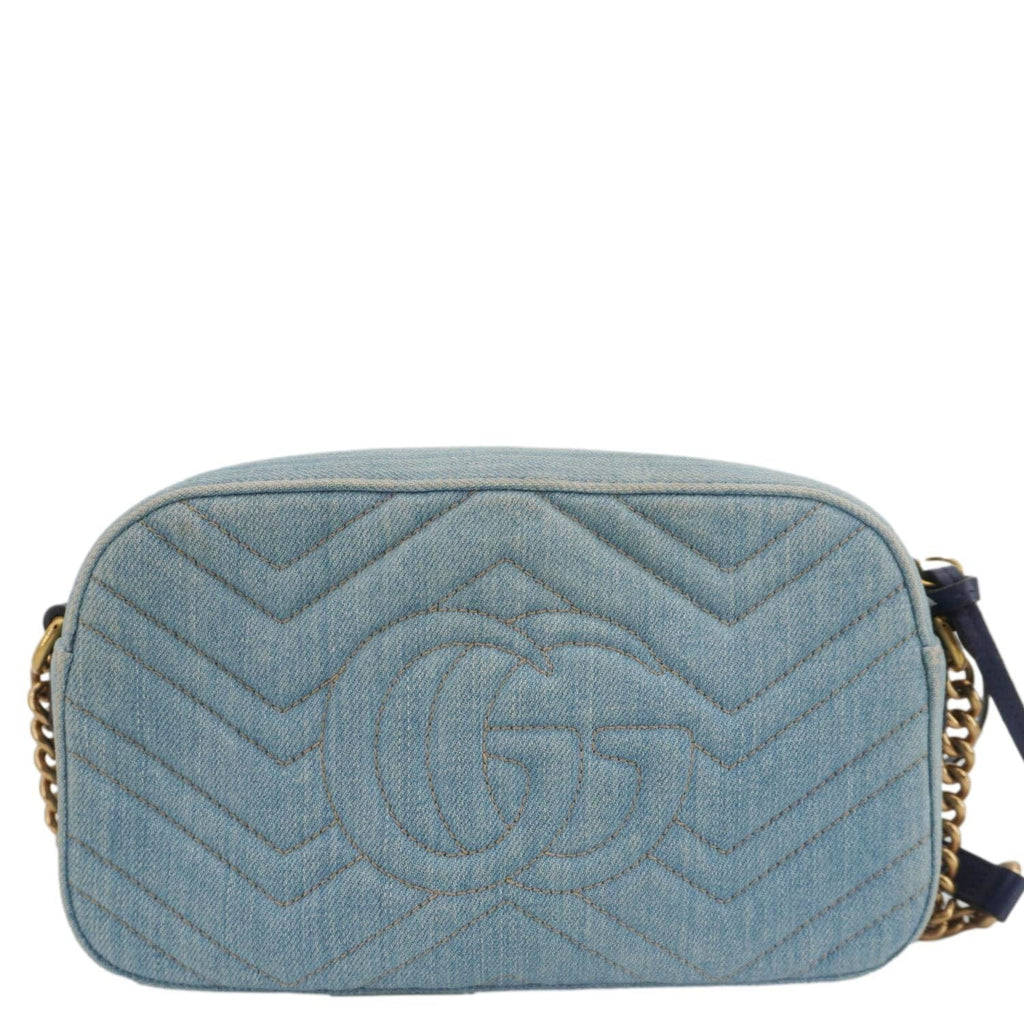 GUCCI Pearl Gucci Marmont Small Denim Crossbody Bag Blue 447632