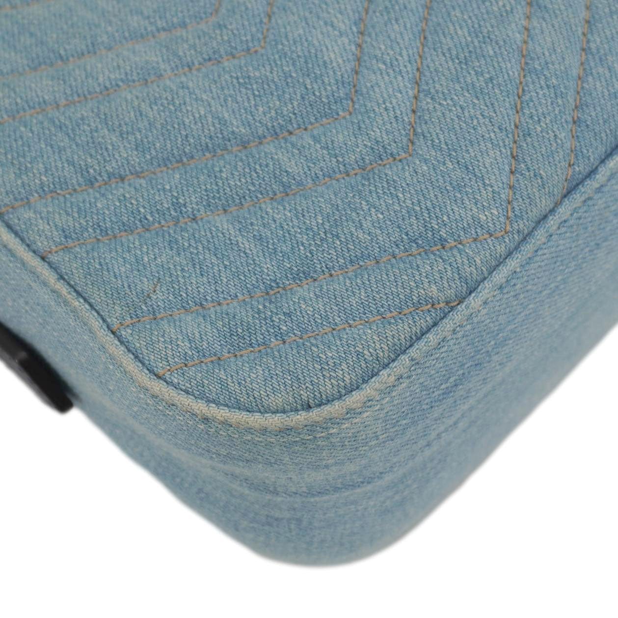 GUCCI Pearl Gucci Marmont Small Denim Crossbody Bag Blue 447632