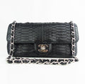 CHANEL black python exotic leather classic mini rectangular flap bag