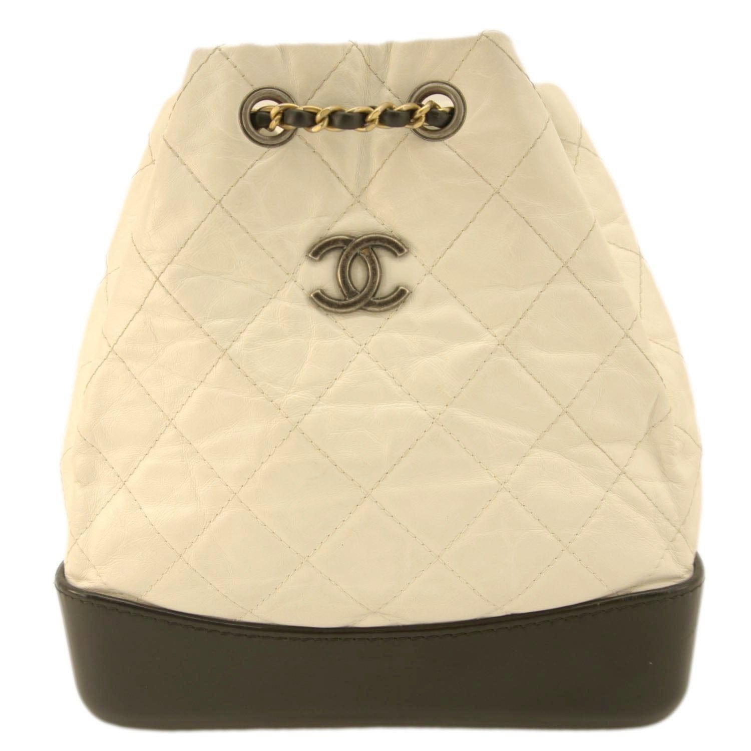 Chanel Gabrielle Small Quilted Aged Calfskin Leather Backpack Bag White